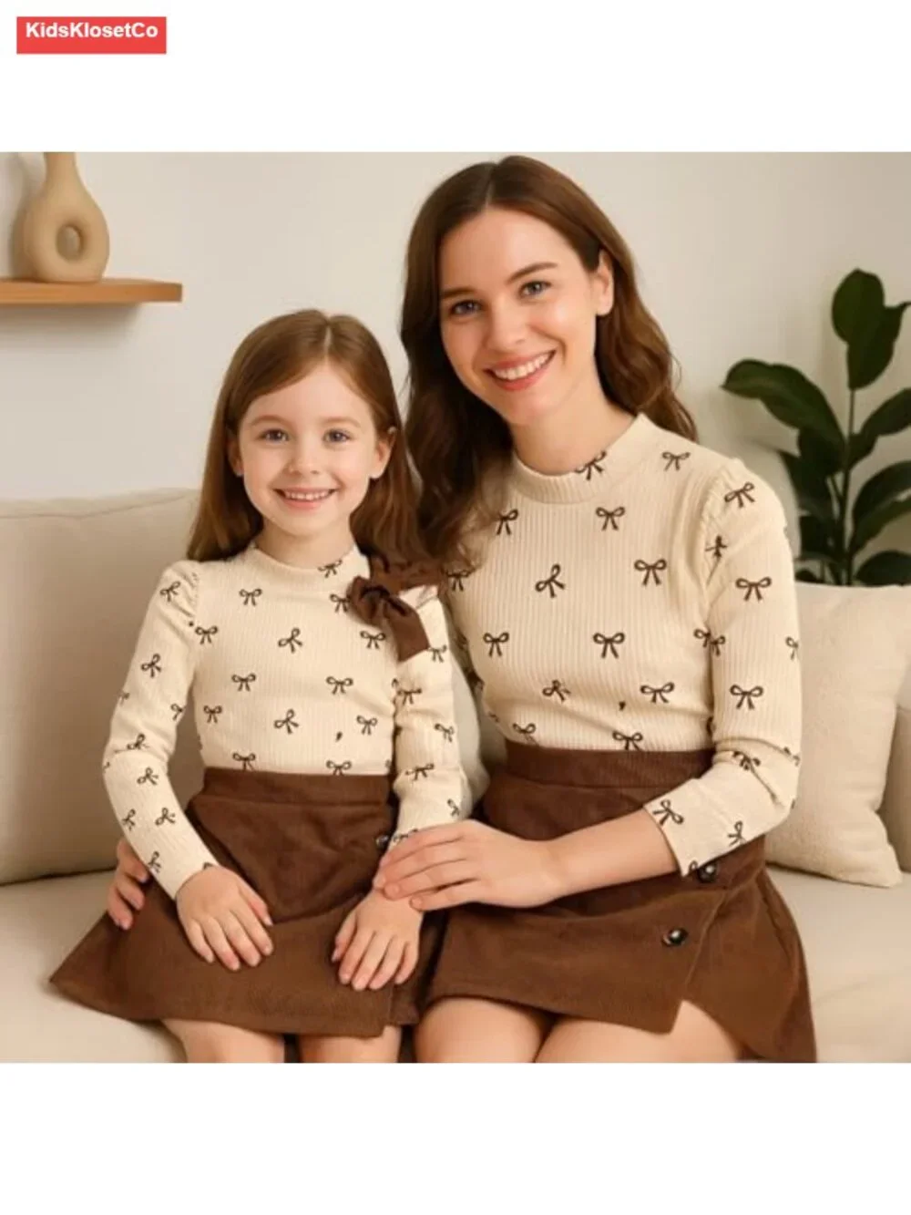 Toddler Girl Plaid Dress Set - Long Sleeve Bow Top & Skirt